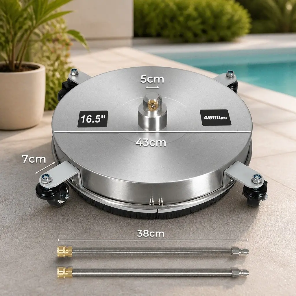Rotary Surface Cleaner Attachment for Pressure Washer 43cm Silver for Driveway Patio and Concrete Cleaning