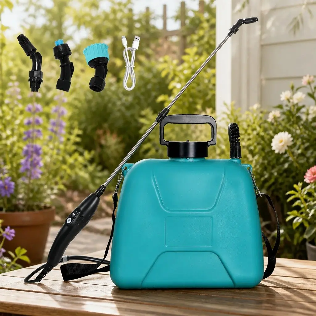 8L Electric Garden Sprayer With 3 Interchangeable Nozzles Telescopic Rod