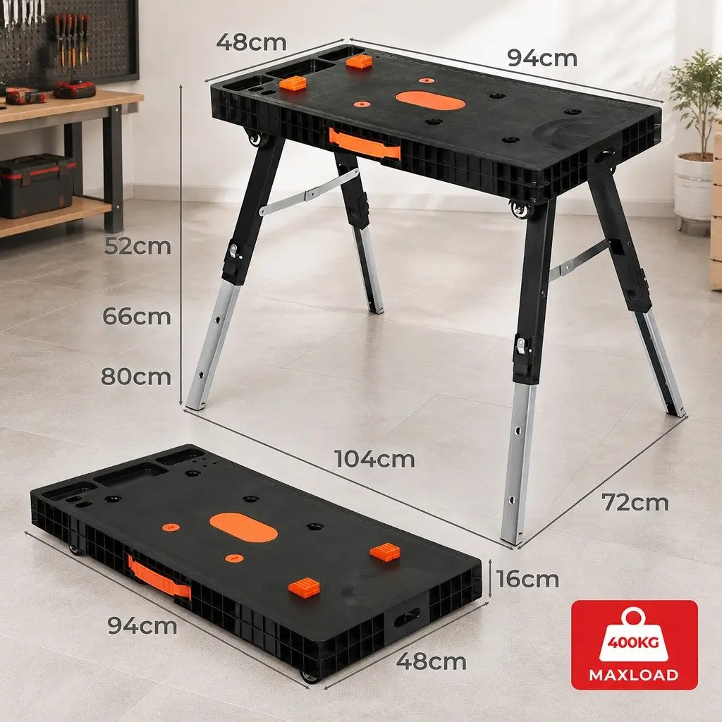 5-in-1 Foldable Workbench Sawhorse Scaffold Work Table 400kg Capacity Black