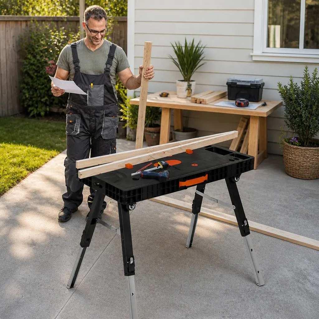 5-in-1 Foldable Workbench Sawhorse Scaffold Work Table 400kg Capacity Black