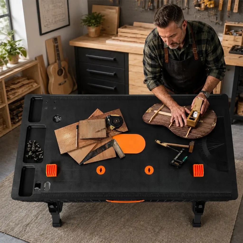 5-in-1 Foldable Workbench Sawhorse Scaffold Work Table 400kg Capacity Black