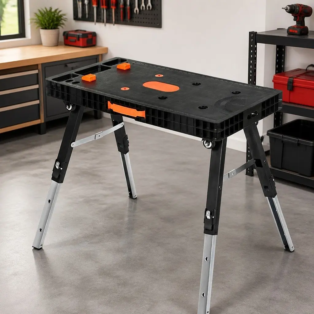 5-in-1 Foldable Workbench Sawhorse Scaffold Work Table 400kg Capacity Black