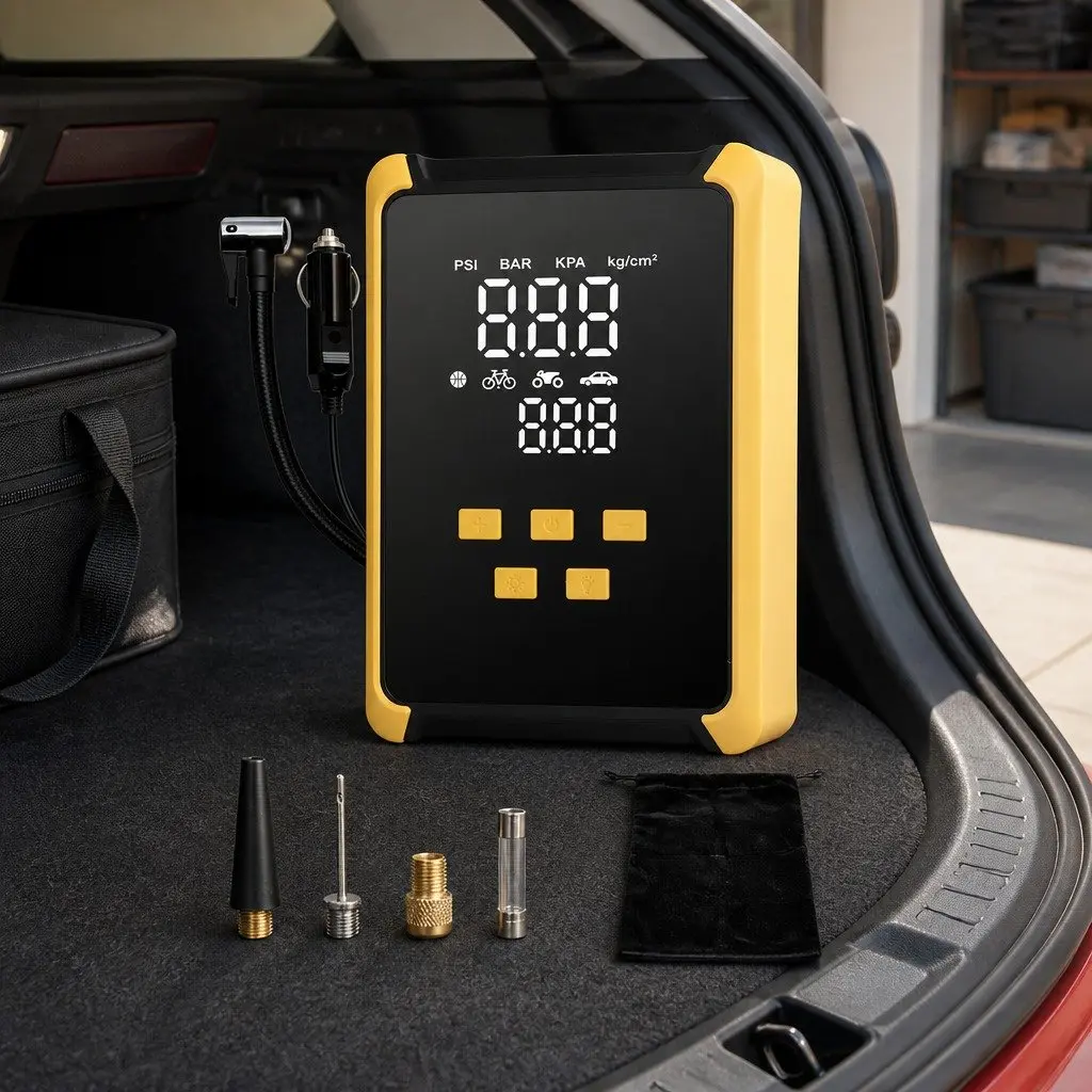 12V Portable Tire Inflator Car Bicycle Motorcycle Air Compressor 150PSI Yellow and Black