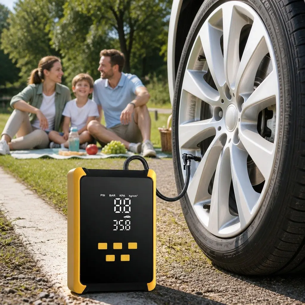 12V Portable Tire Inflator Car Bicycle Motorcycle Air Compressor 150PSI Yellow and Black