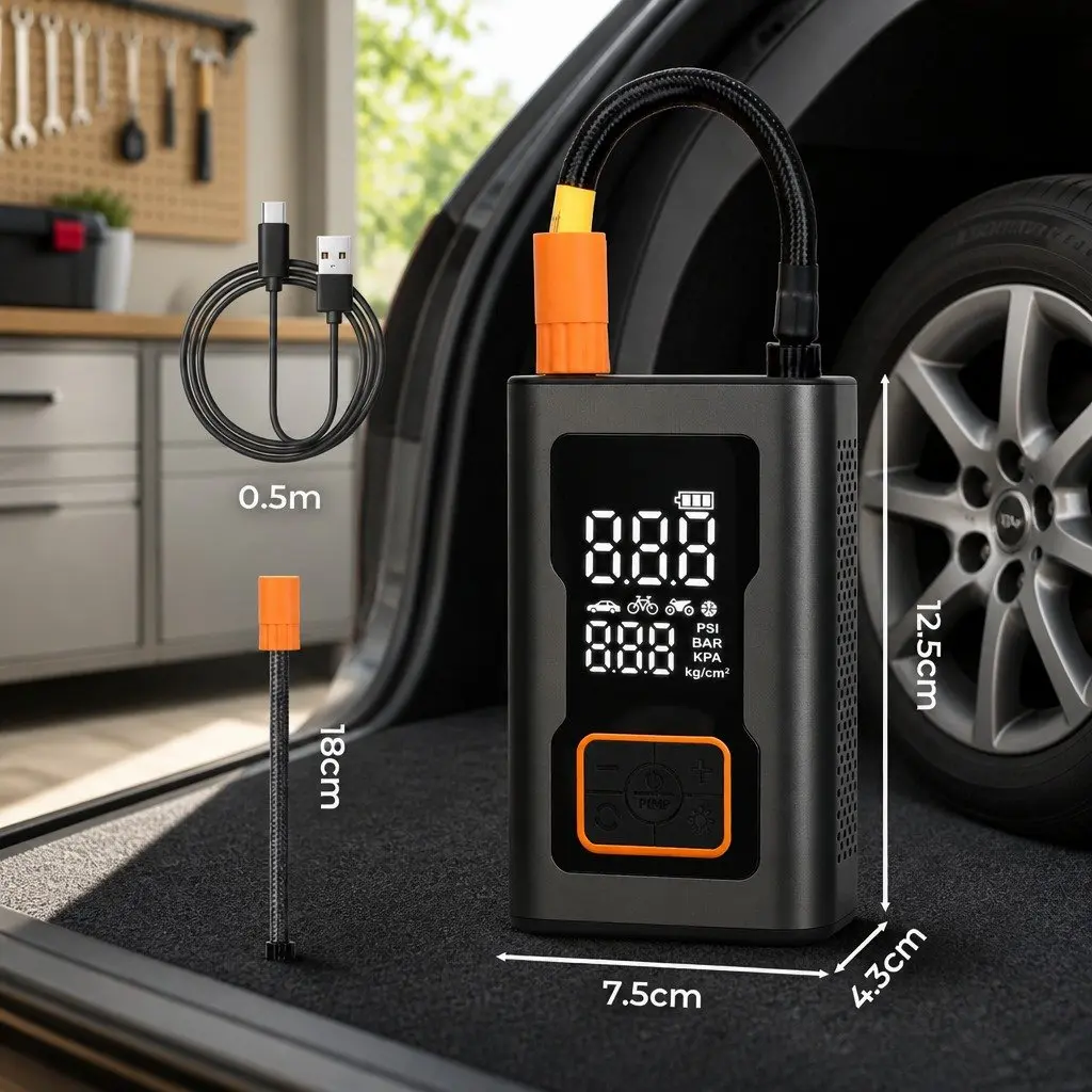 Portable Tire Inflator 150PSI Electric Pump Car Bike Sports Equipment USB-C Rechargeable Lightweight