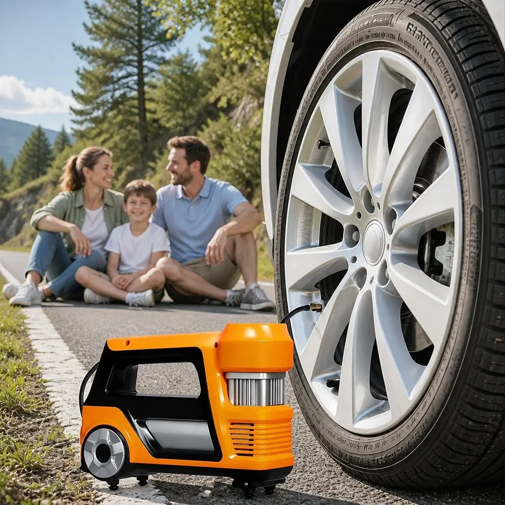 12V Car Tyre Inflator Digital Air Pump 150PSI Portable Compressor Orange Black Silver