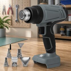 Cordless Heat Gun 21V 500°C Rapid Heat-Up Turbo Air Flow 5 Nozzles Shrink Wrap
