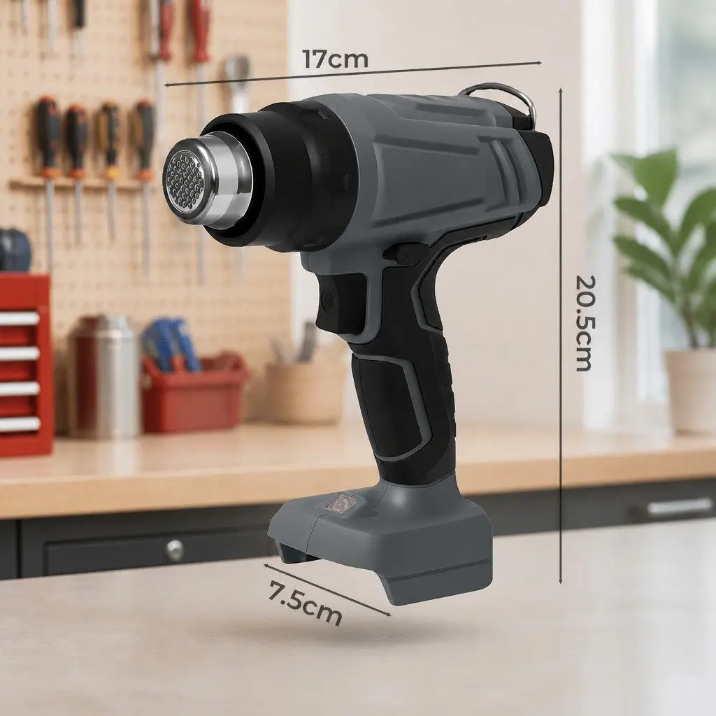 Cordless Heat Gun 21V 500°C Turbo Air Flow Grey Black 5 Nozzle Attachments for Shrink Wrapping Soldering Paint Stripping