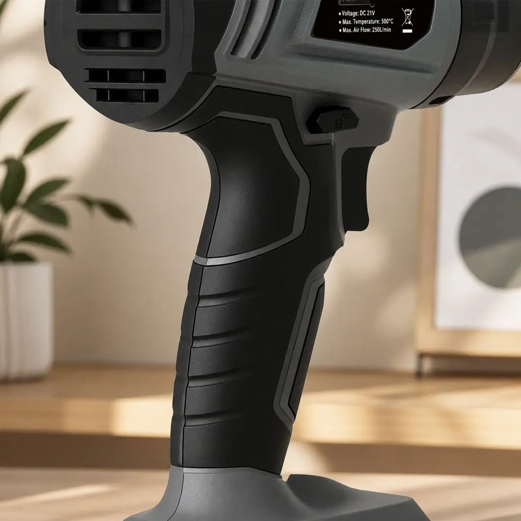 Cordless Heat Gun 21V 500°C Turbo Air Flow Grey Black 5 Nozzle Attachments for Shrink Wrapping Soldering Paint Stripping