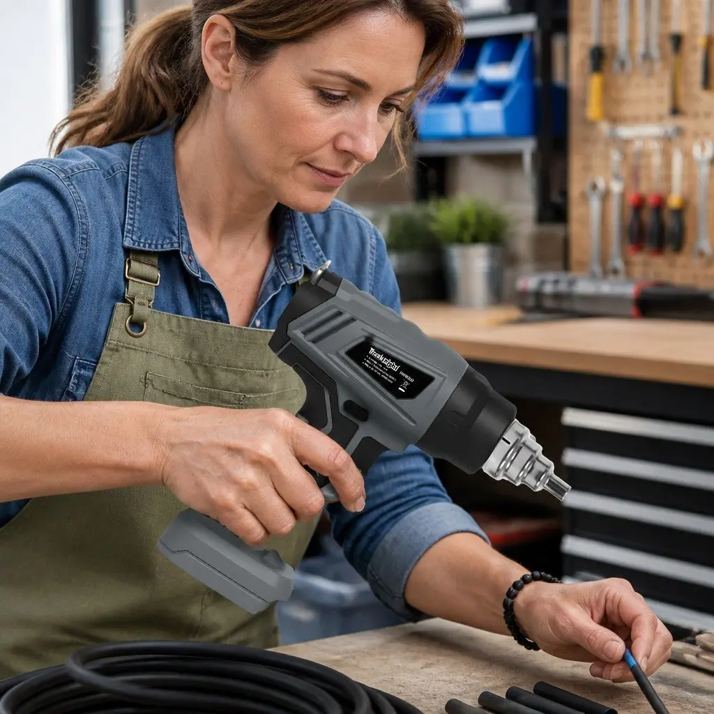Cordless Heat Gun 21V 500°C Turbo Air Flow Grey Black 5 Nozzle Attachments for Shrink Wrapping Soldering Paint Stripping