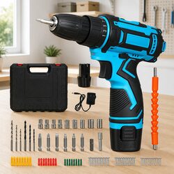 12V Cordless Drill Driver Kit 2.0Ah Battery 74pcs Accessories DIY Home Power