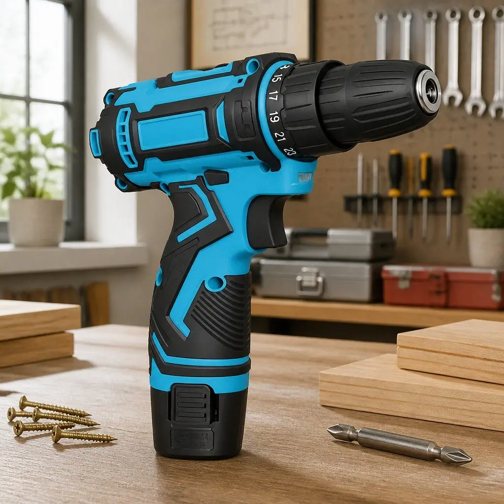 12V Cordless Drill Driver Kit DIY Home 74 Piece Accessories Blue