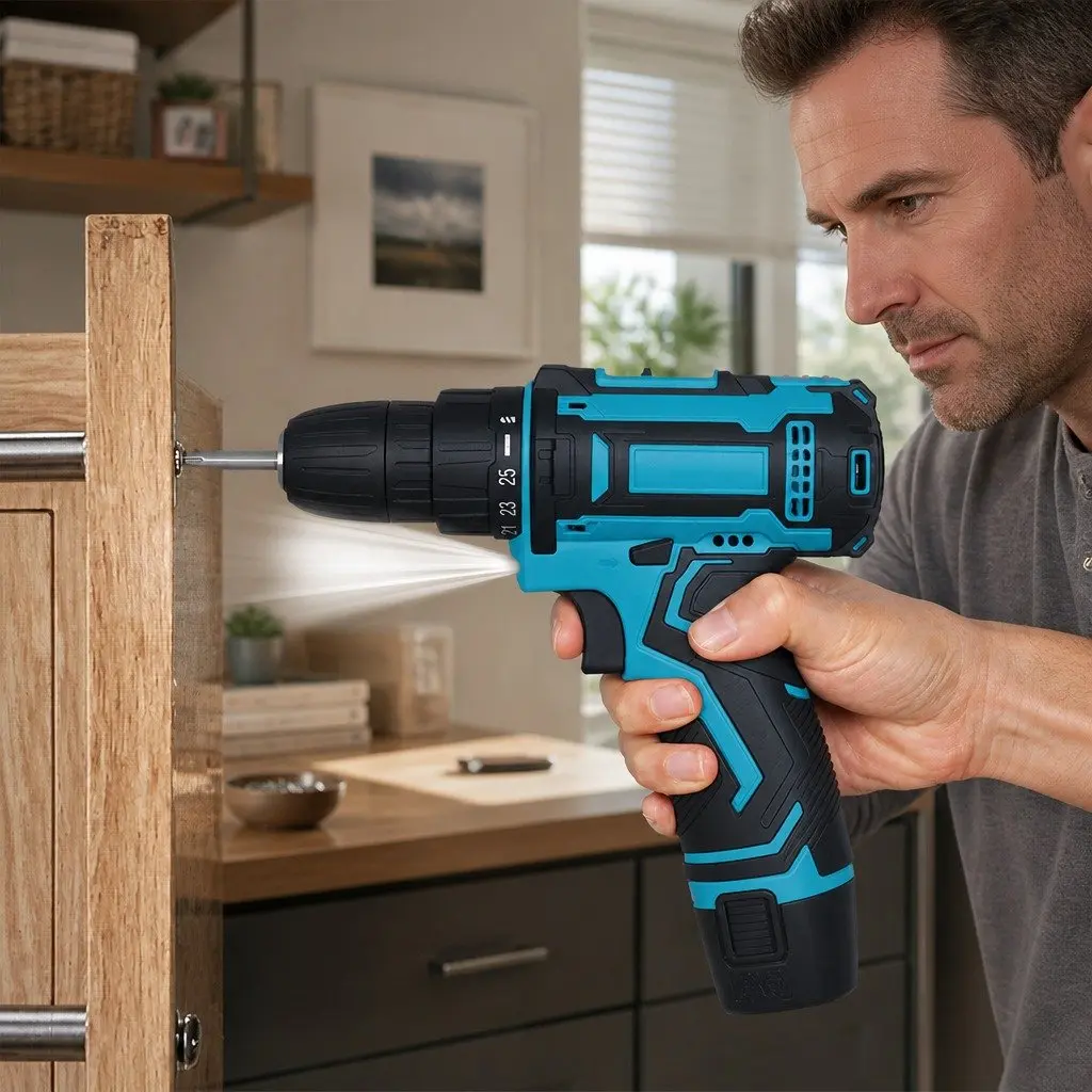12V Cordless Drill Driver Kit DIY Home 74 Piece Accessories Blue