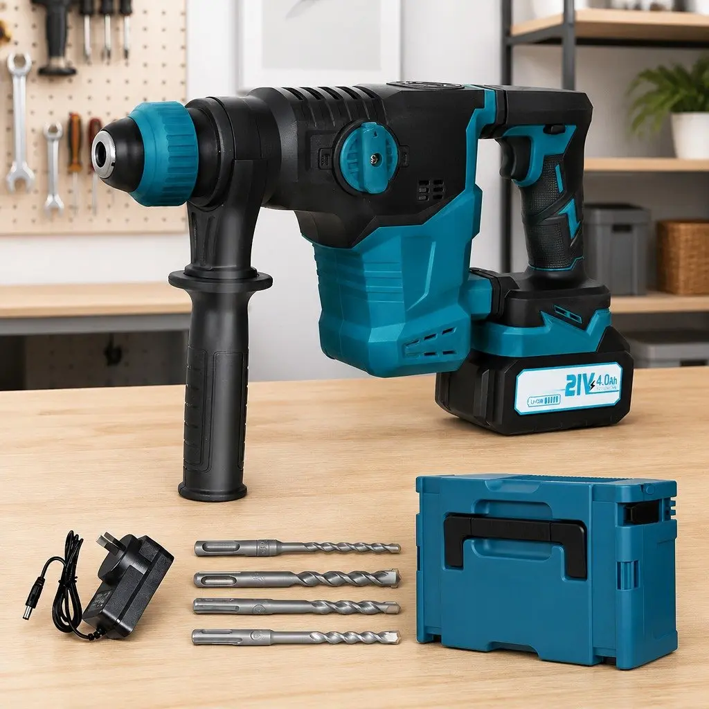 Cordless Rotary Hammer Drill Tool Set 21V Brushless 4-in-1 Modes SDS-Plus Chuck