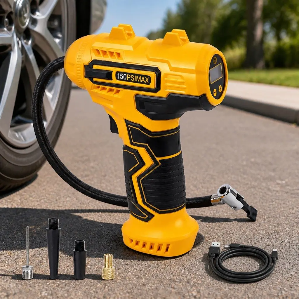 Cordless Tyre Inflator Air Compressor Pump Handheld Digital LCD Portable Yellow