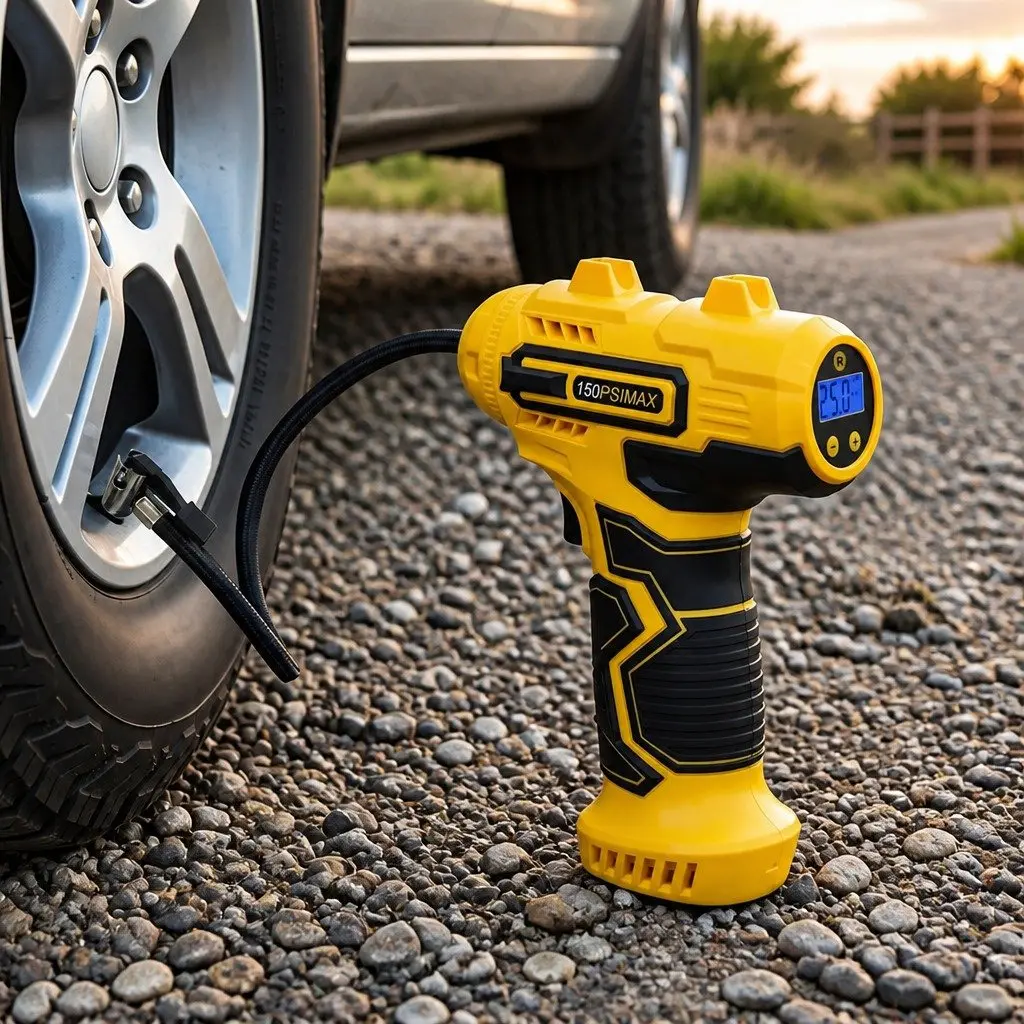 Cordless Tyre Inflator Air Compressor Pump Handheld Digital LCD Portable Yellow
