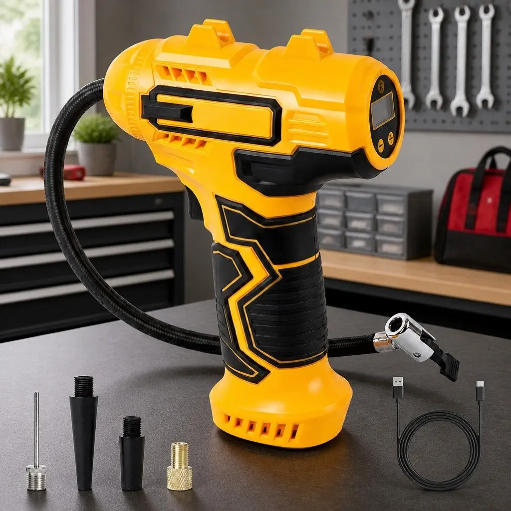 Cordless Tyre Inflator Air Compressor Pump Handheld Digital LCD Portable Yellow