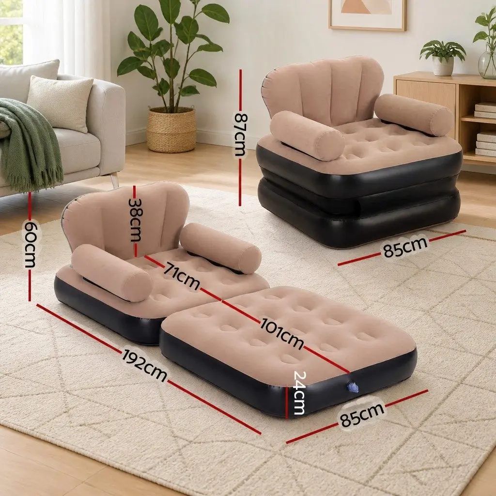 Convertible Inflatable Daybed Chair Camping Sofa Soft Flocked Top Coffee