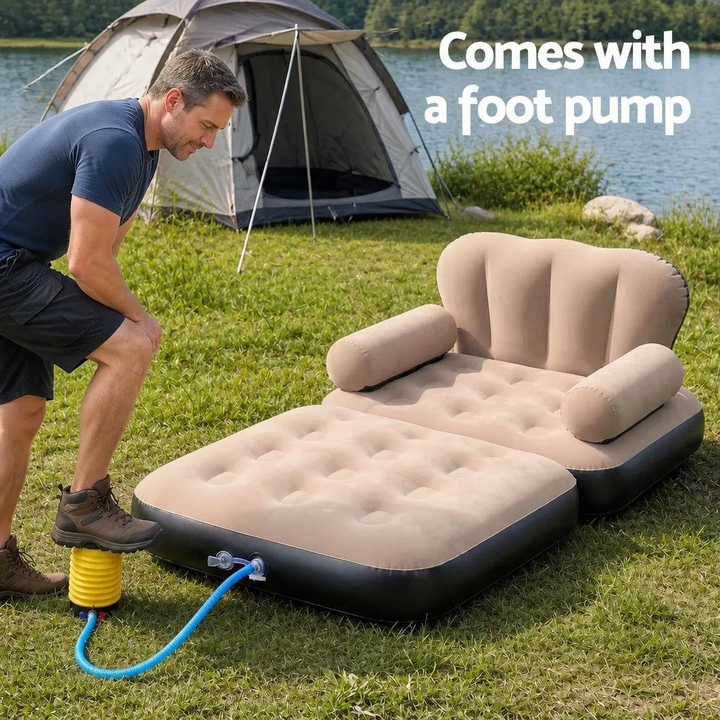 Convertible Inflatable Daybed Chair Camping Sofa Soft Flocked Top Coffee