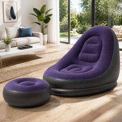 Comfortable and Reliable Inflatable Chair with Ottoman Set - Purple