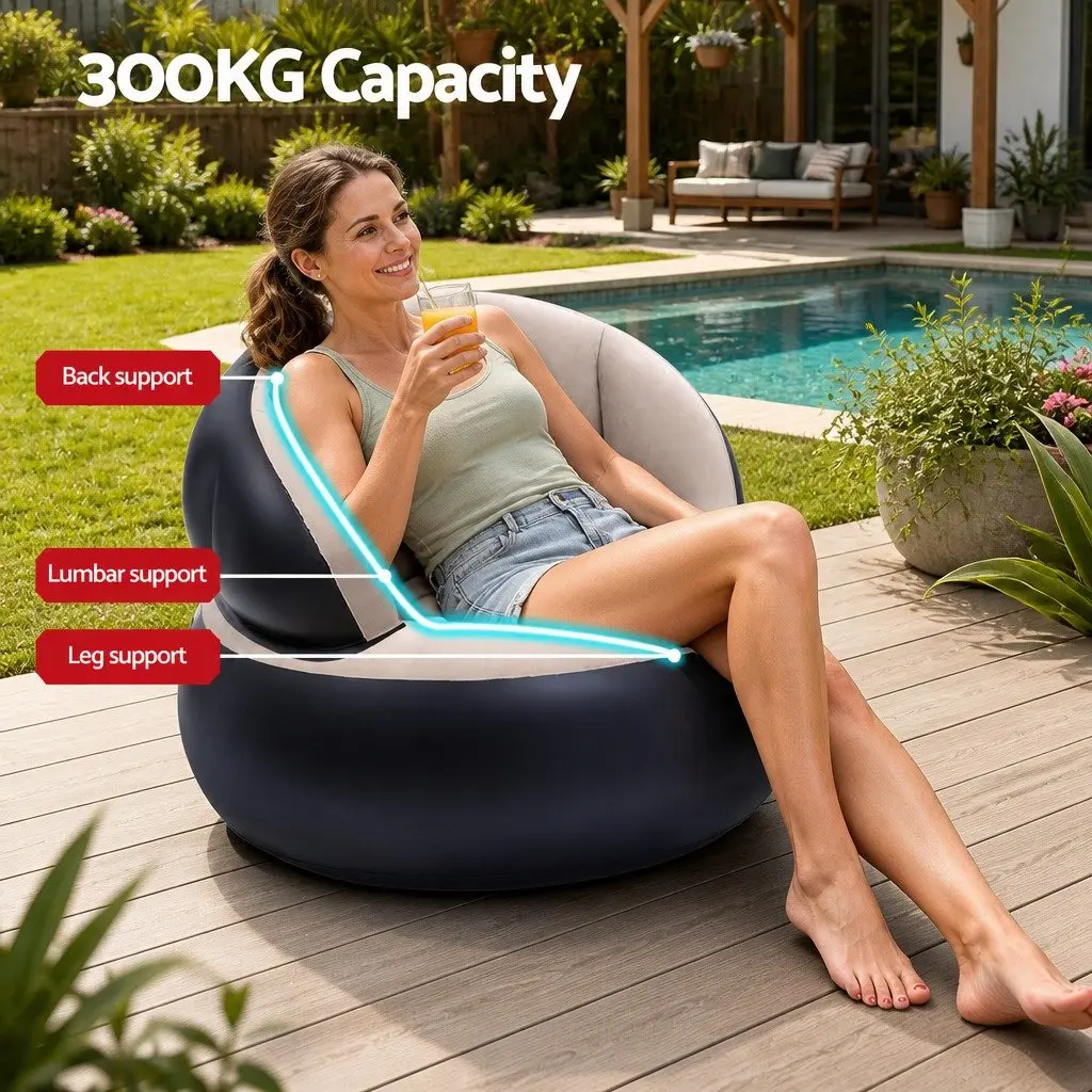 Inflatable Air Chair Folding Lounge Seat Coffee 70cm for Indoor Outdoor Camping