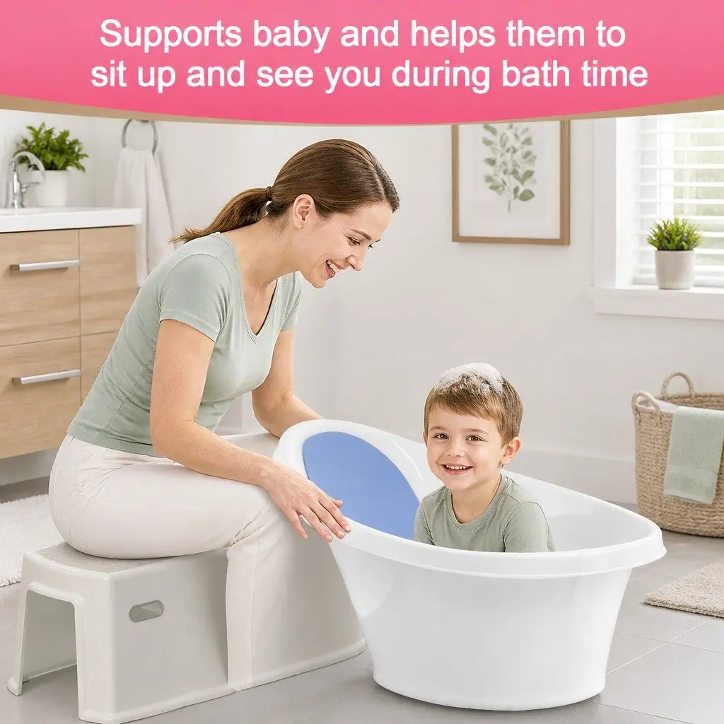 Baby Bath Tub with Backrest and Bum Bump Support for Newborns to 12 Months