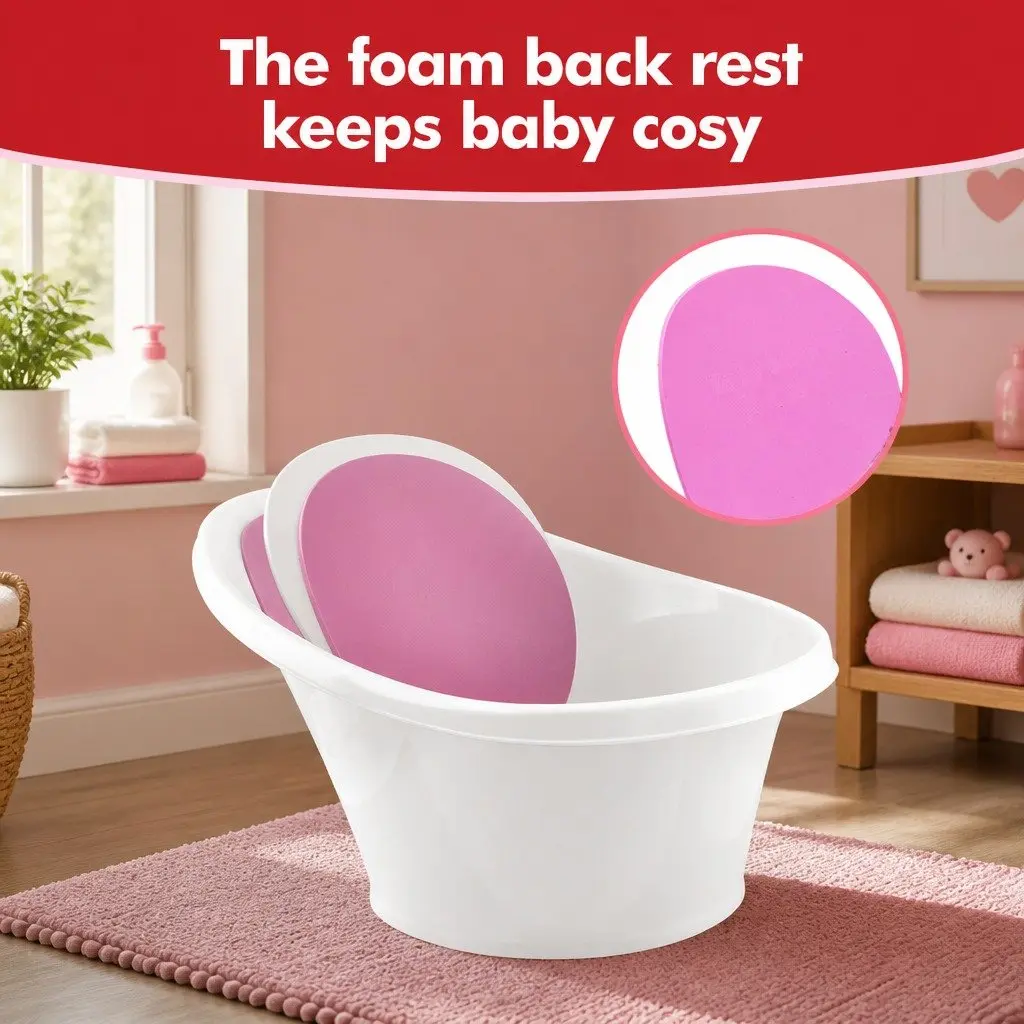 Baby Bath Tub with Backrest & Bum Bump Support for Newborn to 12 Months Pink
