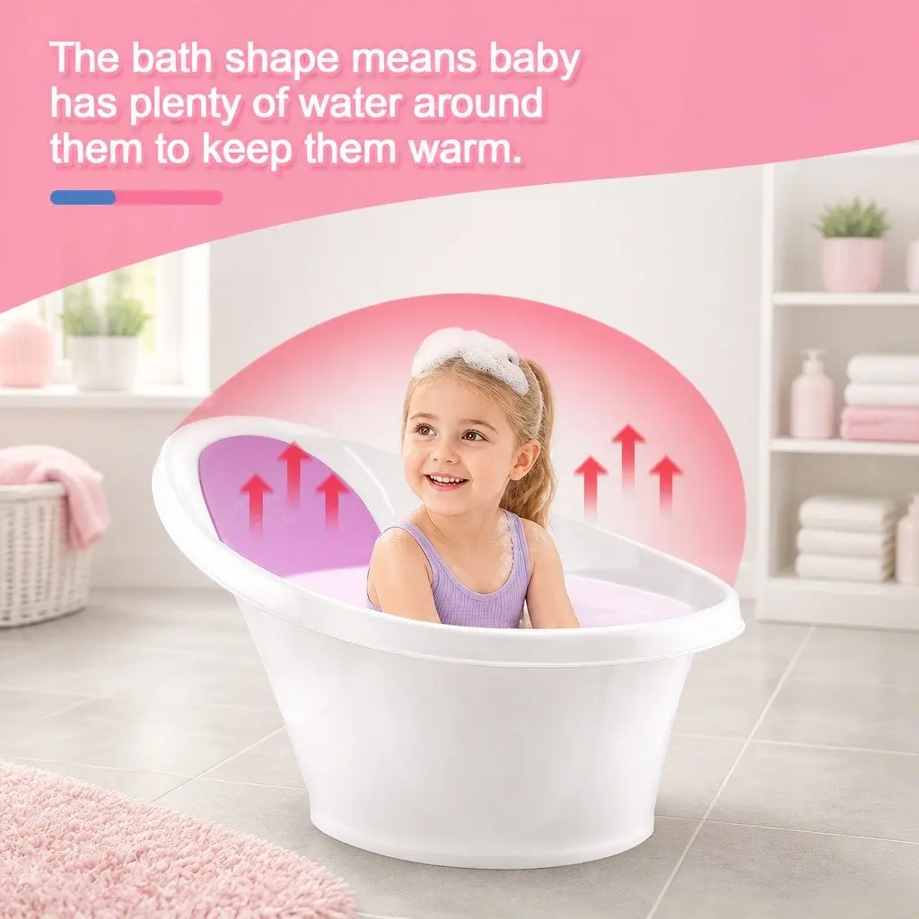 Baby Bath Tub with Backrest & Bum Bump Support for Newborn to 12 Months Pink