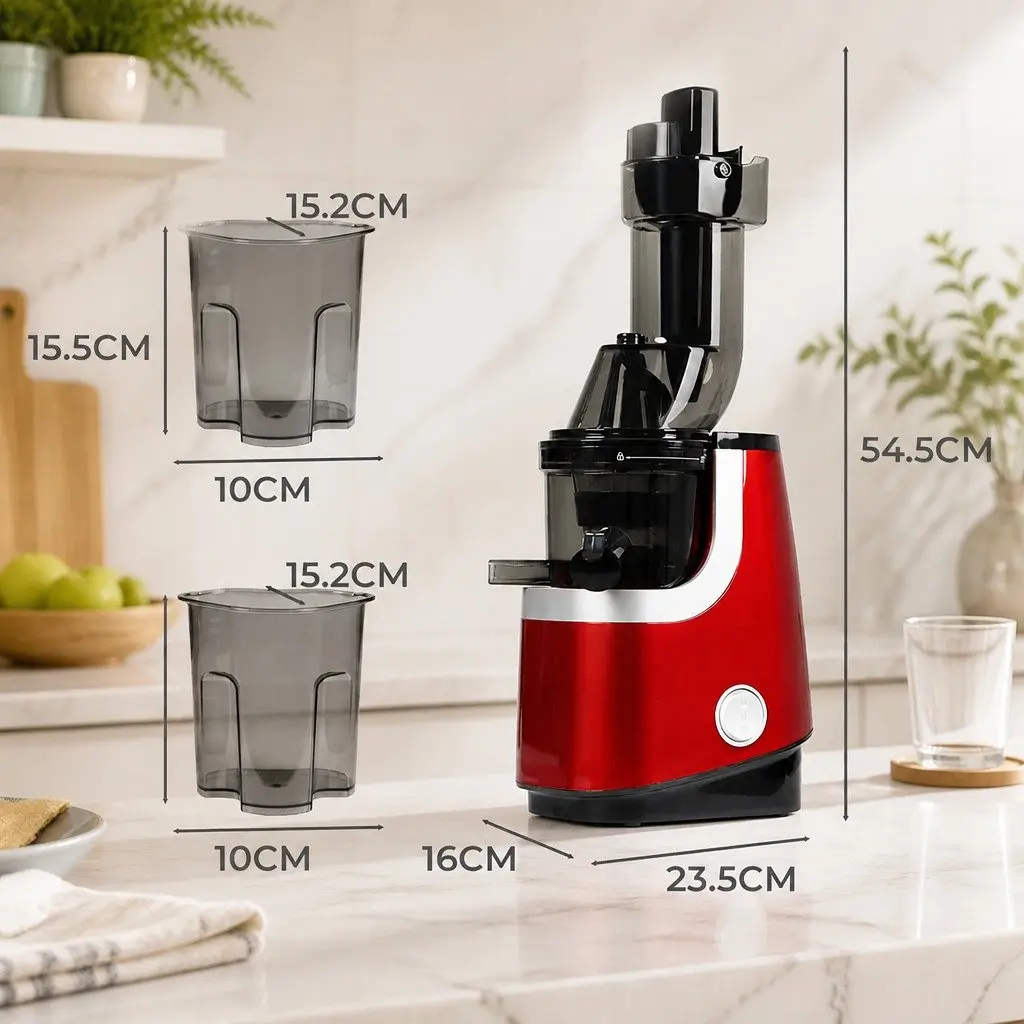 Cold Press Slow Juicer Whole Fruit Masticating Juice Extractor 200W Black and Red
