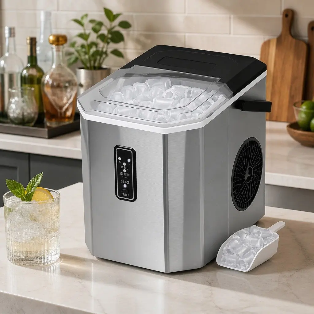 Portable Ice Maker Machine Bullet Ice Cube Tray 12kg Daily Output Silver