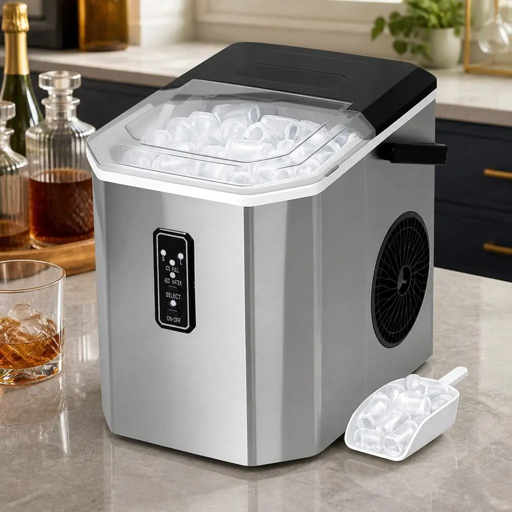 Portable Ice Maker Machine Bullet Ice Cube Tray 12kg Daily Output Silver