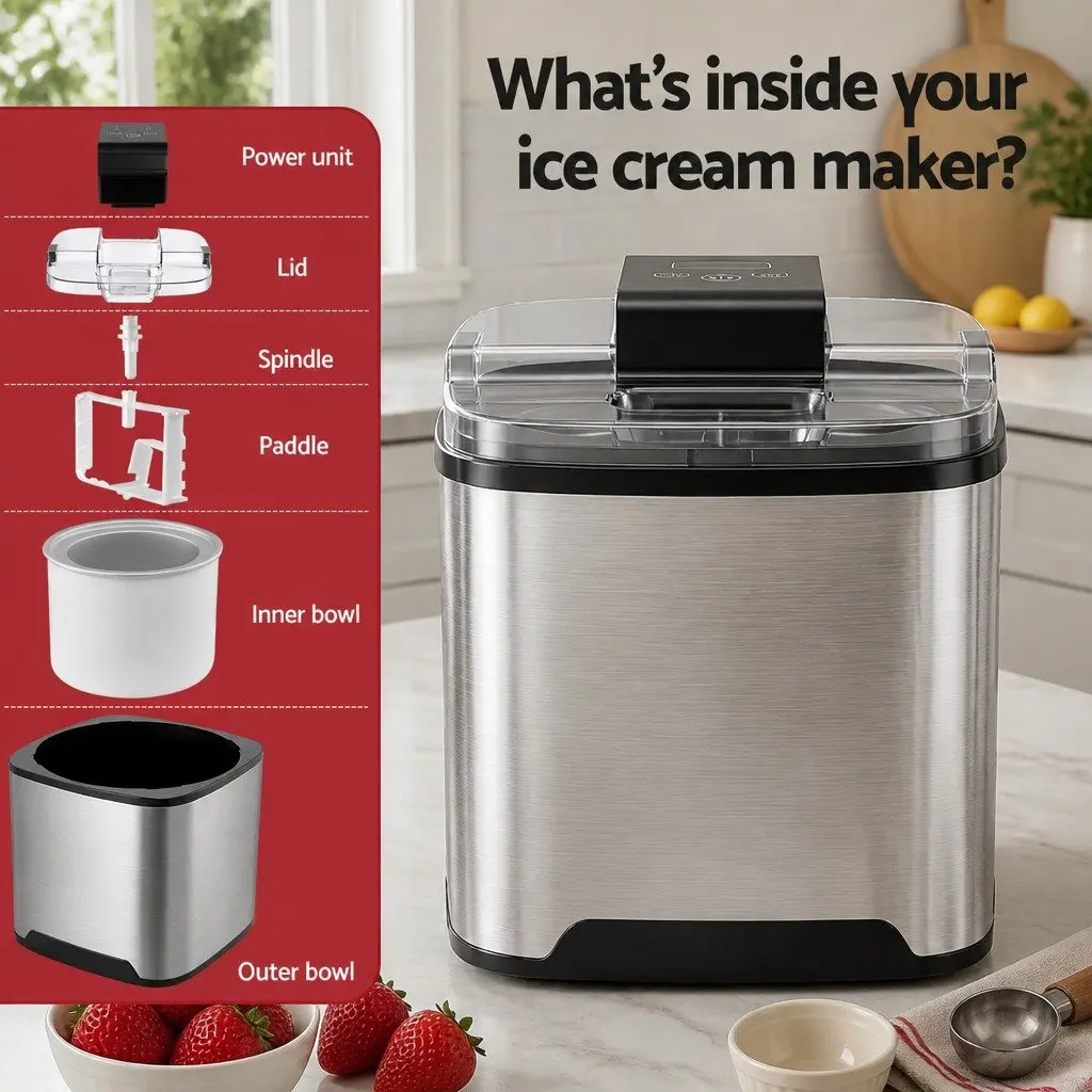 Ice Cream Maker Machine 2L Capacity Homemade Frozen Treats Black