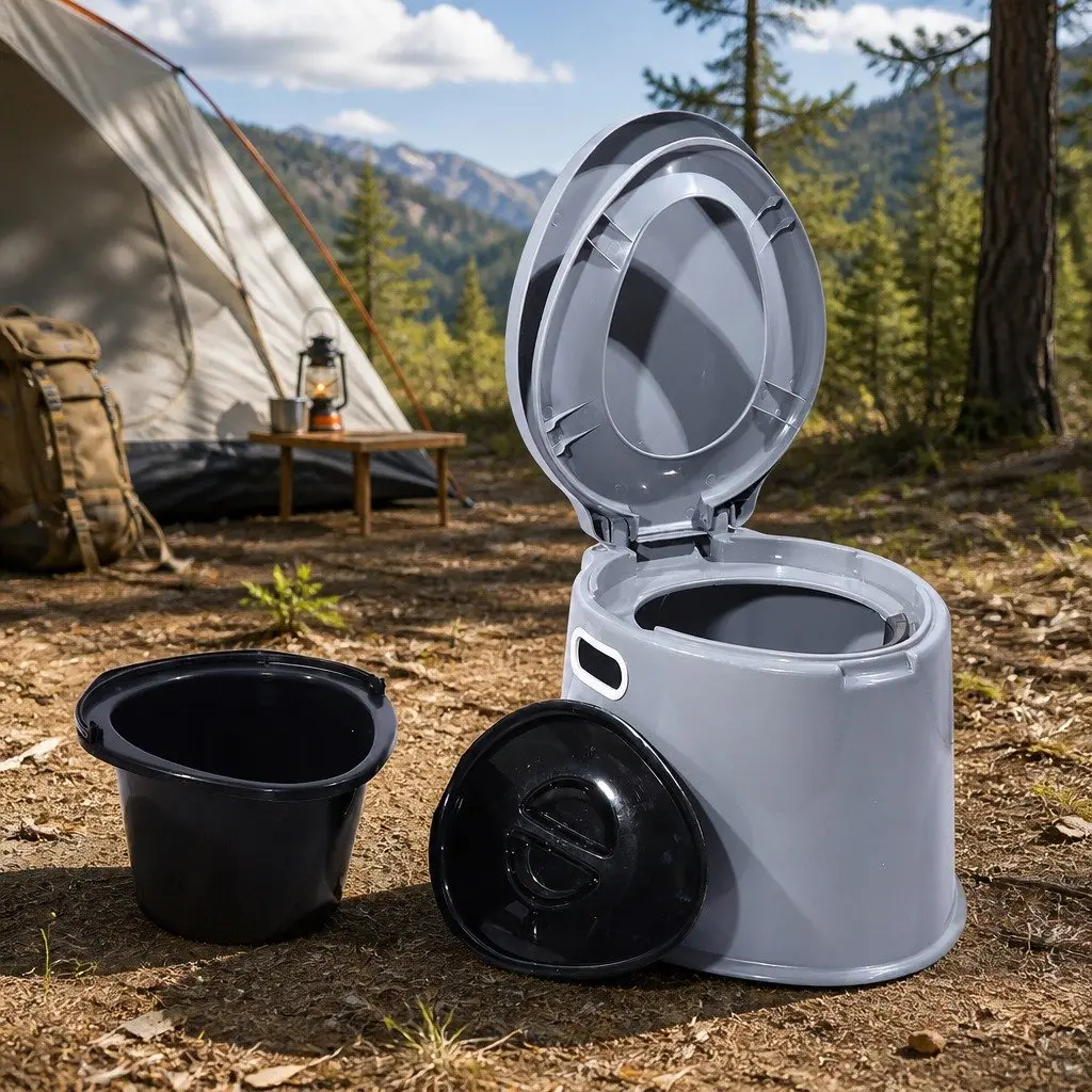 Portable Camping Toilet 6L Capacity Outdoor Potty Seat Grey