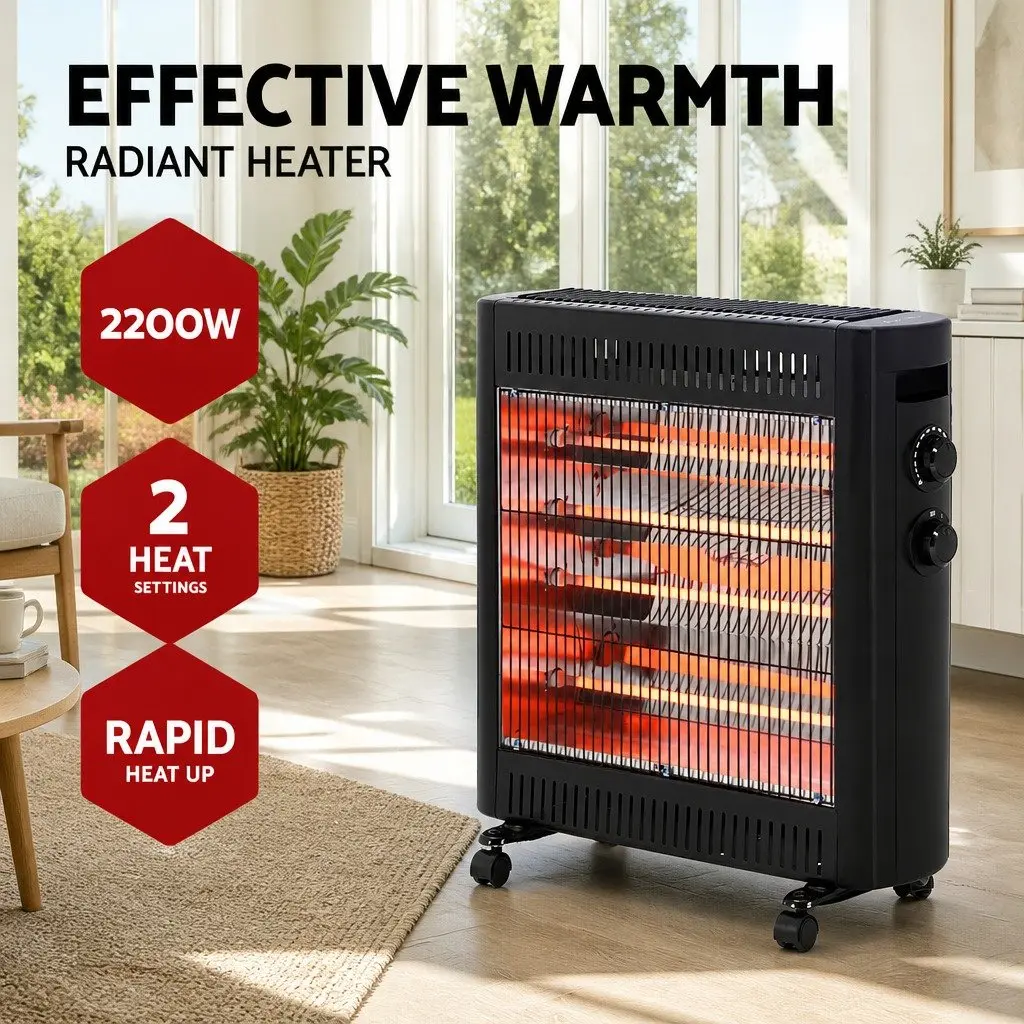Infrared Heater Radiant Panel 2200W Electric Heating Quartz Elements Portable