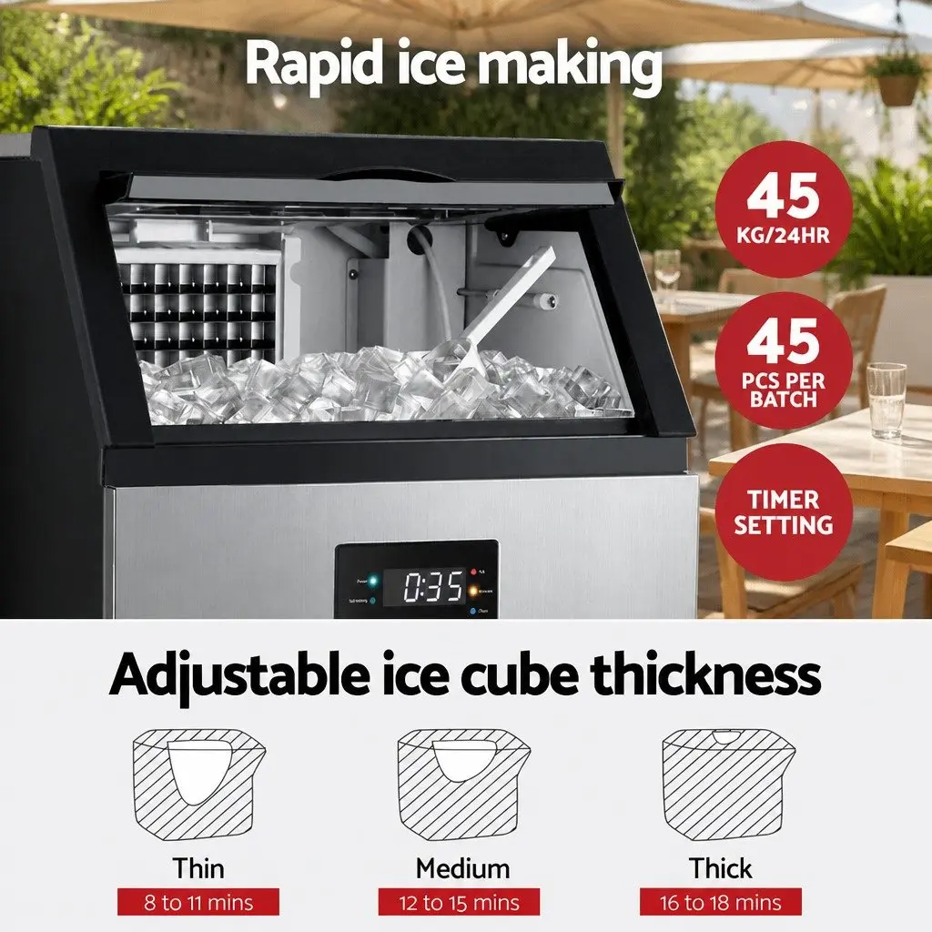 Commercial Ice Maker Machine 45kg Daily Capacity Cube Production Silver