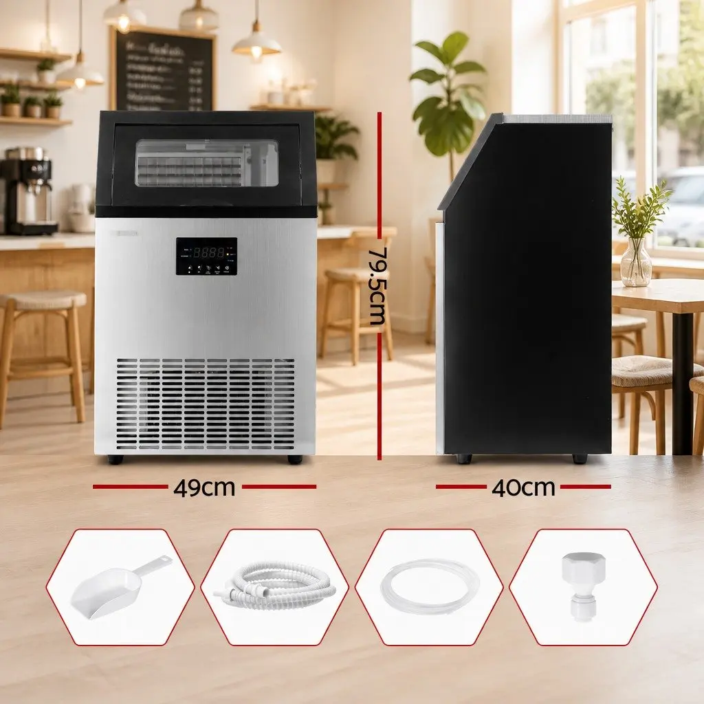 Ice Maker Machine Commercial Stainless Steel 60kg Capacity Black and Silver