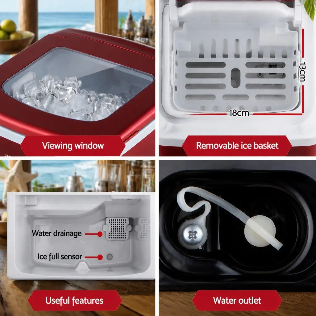 Portable Ice Maker Machine 2L Home Bar Quick Easy Red