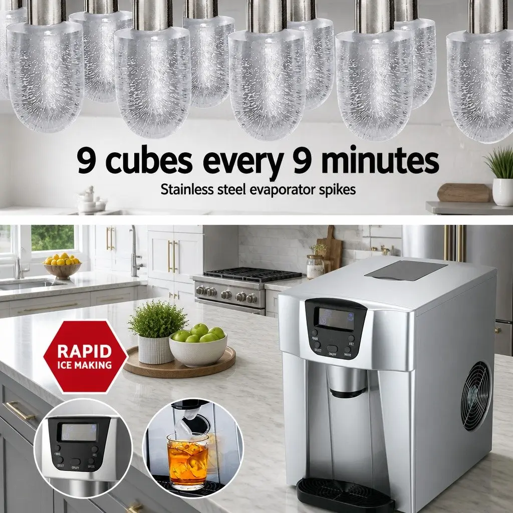 Ice Maker Portable Countertop Ice Cube Machine 2L Water Dispenser Silver