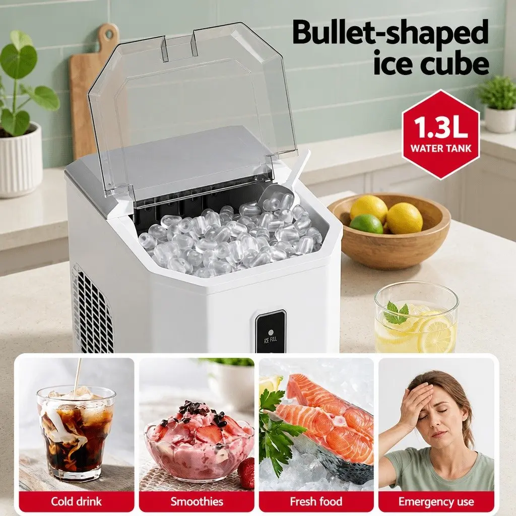 Ice Maker Machine Portable Countertop Ice Cube Maker 12kg Daily Capacity White
