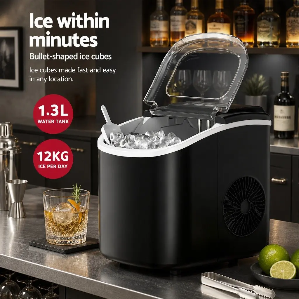 Portable Ice Maker Machine Compact Ice Cube Maker 12kg Black