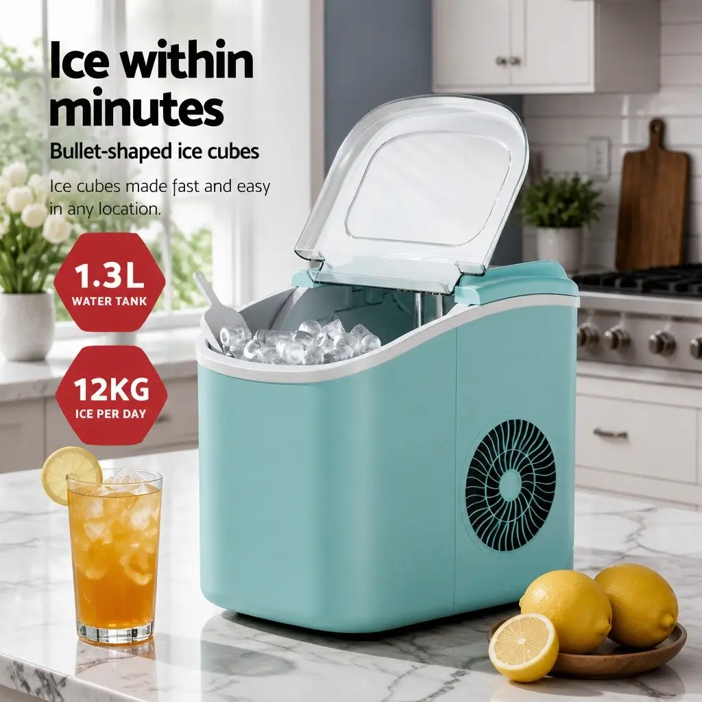 Countertop Ice Maker Machine Green Compact Bullet Ice Cubes 12kg Daily Production