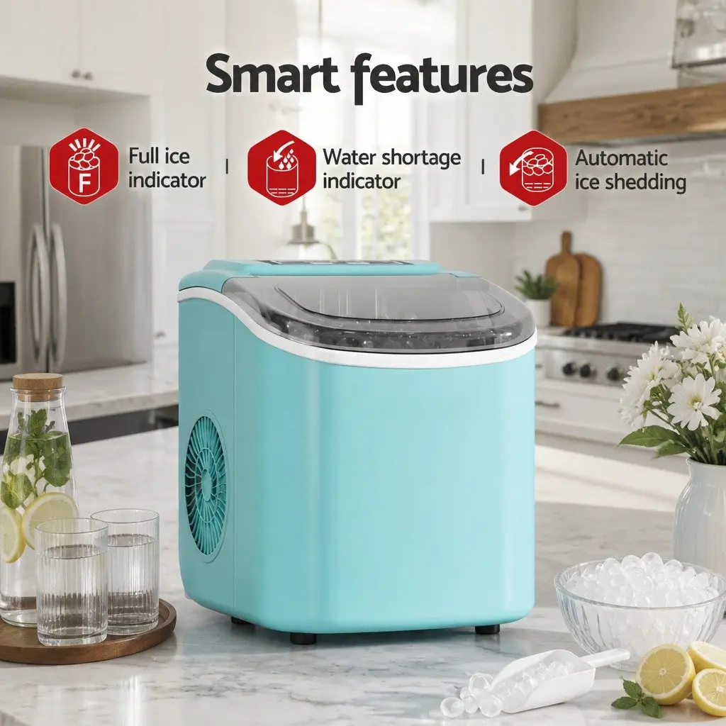 Countertop Ice Maker Machine Green Compact Bullet Ice Cubes 12kg Daily Production