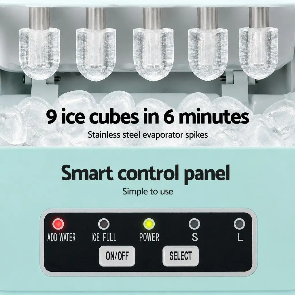 Countertop Ice Maker Machine Green Compact Bullet Ice Cubes 12kg Daily Production