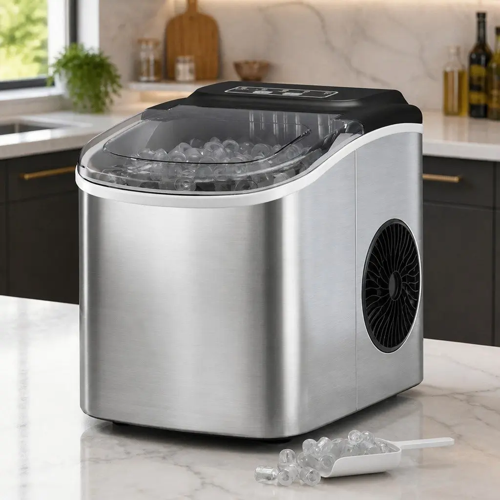 Ice Maker Machine Portable Countertop 12kg Daily Capacity Silver