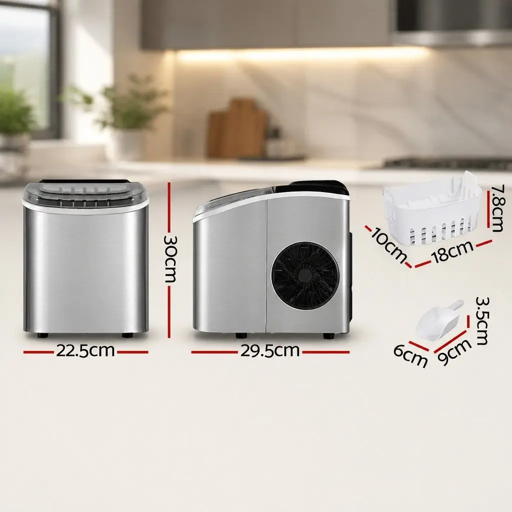 Ice Maker Machine Portable Countertop 12kg Daily Capacity Silver