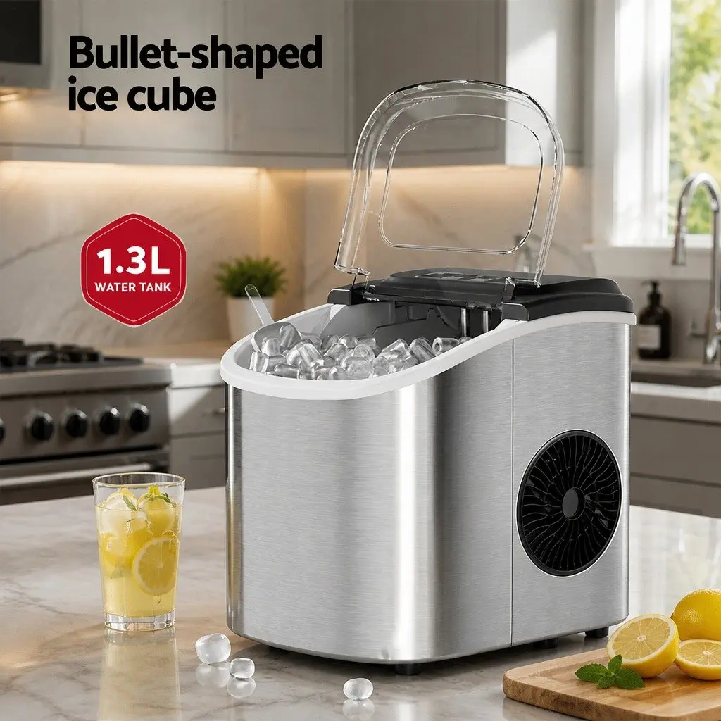 Ice Maker Machine Portable Countertop 12kg Daily Capacity Silver