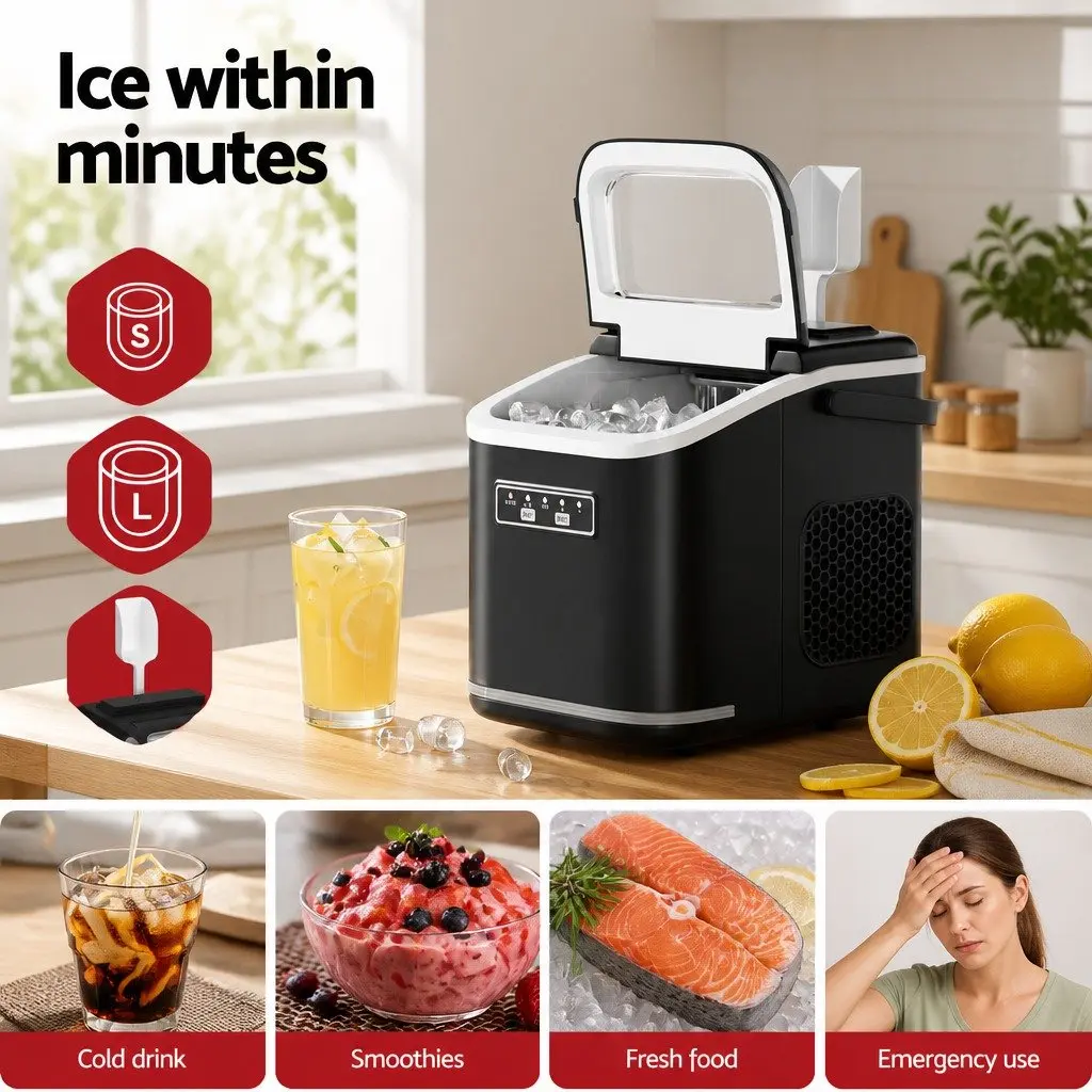 Ice Maker Machine Portable Self Cleaning Countertop 12kg Black