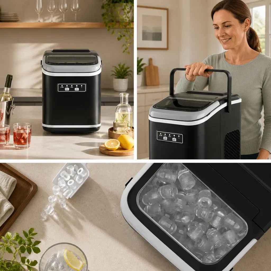 Ice Maker Machine Portable Self Cleaning Countertop 12kg Black