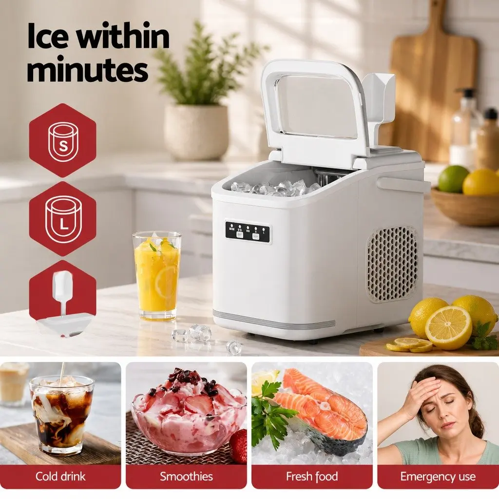 Ice Maker Machine Portable Countertop Self Cleaning 12kg Daily Production White