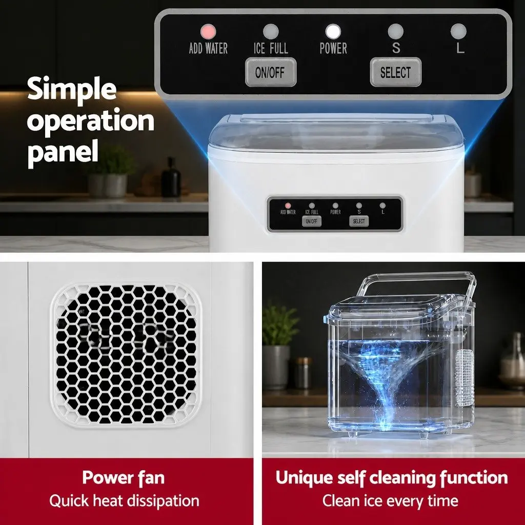 Ice Maker Machine Portable Countertop Self Cleaning 12kg Daily Production White